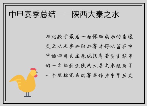 中甲赛季总结——陕西大秦之水